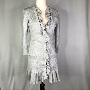 Tabitha sweater long cardigan ruffle neck elbow length sleeves pockets v-neck M